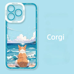 Dog-Themed iPhone 14 15 16 Pro Max Silicone Case - Corgi Pattern