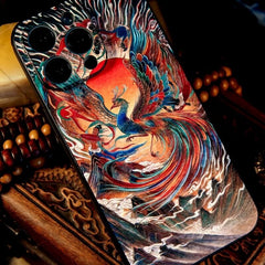 16″ iPhone 16 Pro Max TPU Case - Vermilion Bird Art Texture