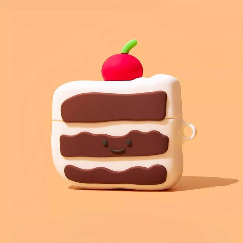 3″ Brown Silicone AirPods Case - Cute Cherry Chocolate Cake Theme