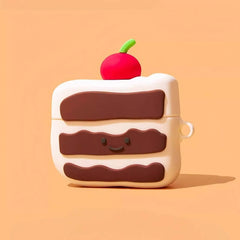 3″ Brown Silicone AirPods Case - Cute Cherry Chocolate Cake Theme