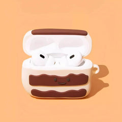 3″ Brown Silicone AirPods Case - Cute Cherry Chocolate Cake Theme