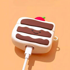 3″ Brown Silicone AirPods Case - Cute Cherry Chocolate Cake Theme