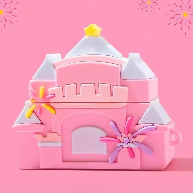 3" Cute Castle Themed Pink Silicone AirPods Case