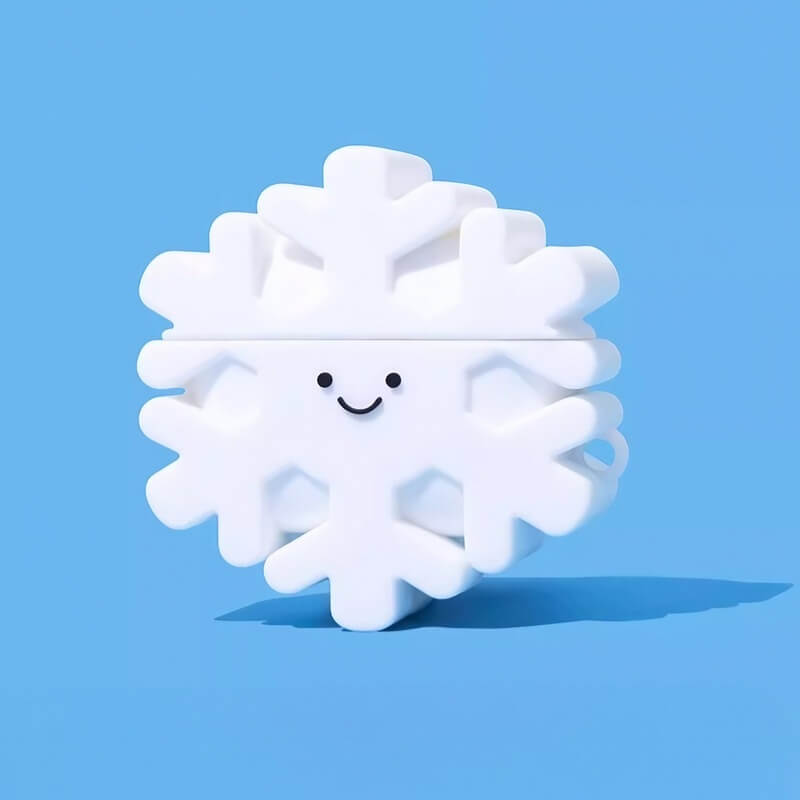 3″ Cute and Funny Snowflake Theme Silicone AirPods Case - White