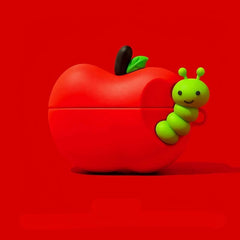 3″ Red Silicone AirPods Case - Apple Theme with Cartoon Pendant