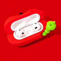 3″ Red Silicone AirPods Case - Apple Theme with Cartoon Pendant