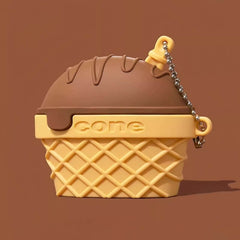 5″ Brown Silicone AirPods Case - Funny Chocolate Cone Ice Cream Theme
