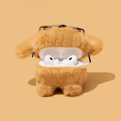 5″ Cute Funny Glasses Dog Brown Plush AirPods Case