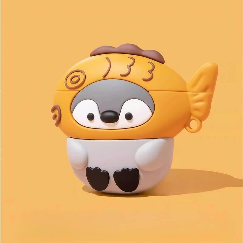 5″ Cute Funny Penguin Theme Gray Silicone AirPods Case