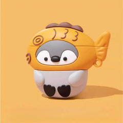 5″ Cute Funny Penguin Theme Gray Silicone AirPods Case