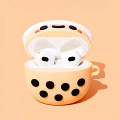 5" Cute & Funny Bubble Tea Themed AirPods Case - Off-White Silicone