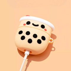 5" Cute & Funny Bubble Tea Themed AirPods Case - Off-White Silicone