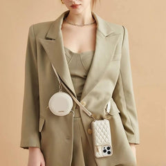 6.7″ PU Leather Sling Wallet Case for iPhone 16 Pro Max - Off-White