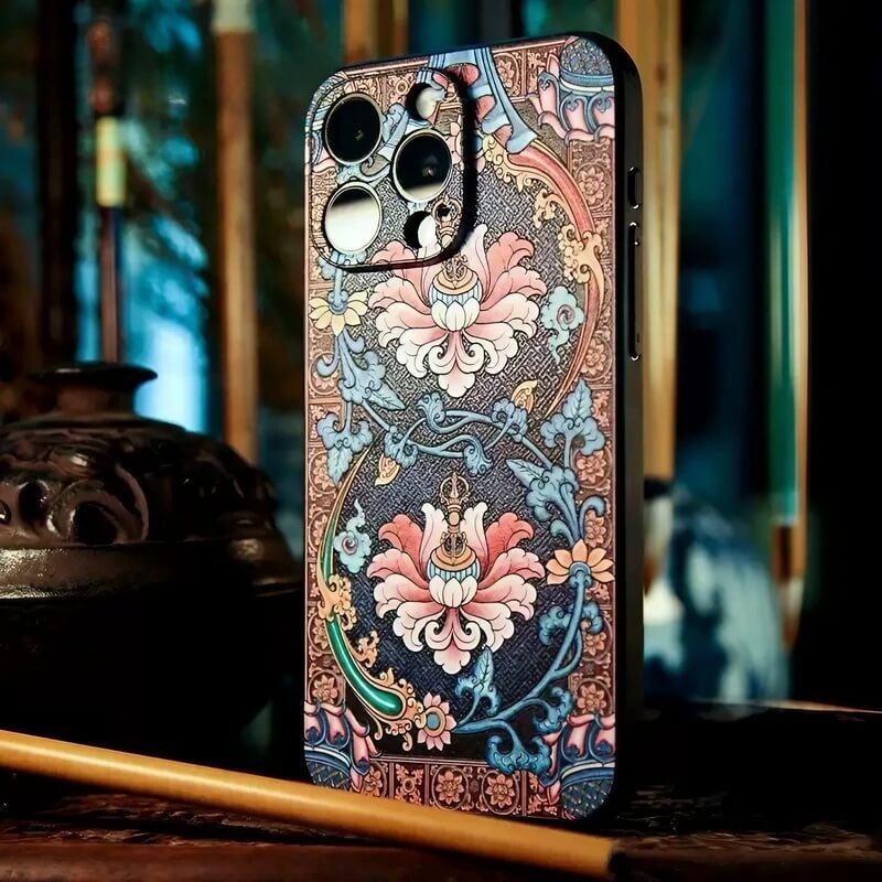 6.7″ iPhone 16 Pro Max Art TPU Case - Textured Twining Lotus Design