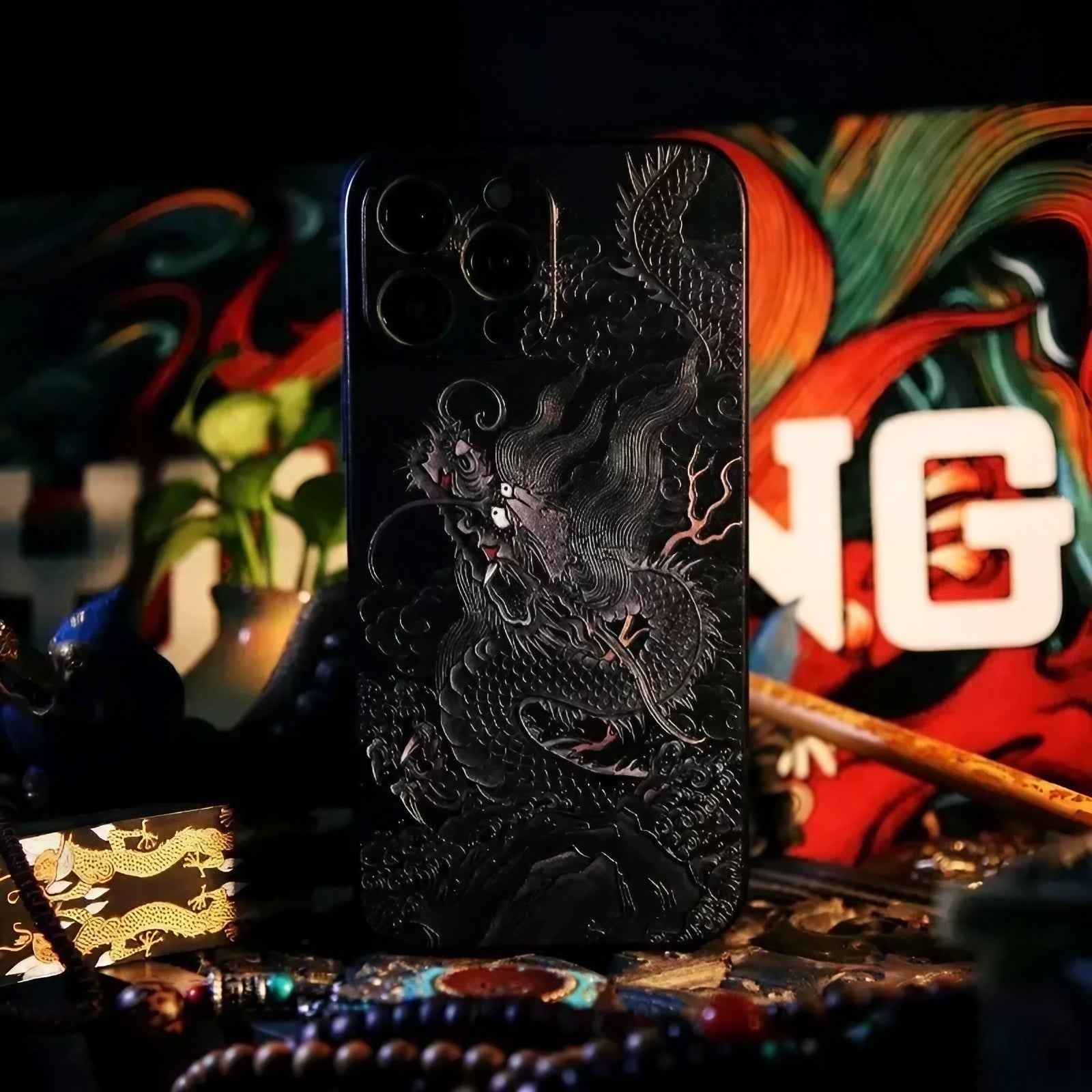 6.7″ iPhone 16 Pro Max Dark Dragon Art Cover - Textured TPU