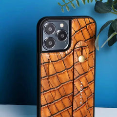 6.7″ iPhone 16 Pro Max Leather Wallet Case with Phone Grip Black