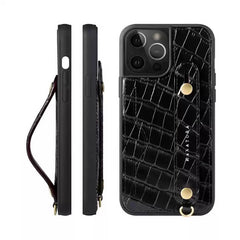 6.7″ iPhone 16 Pro Max Leather Wallet Case with Phone Grip Black
