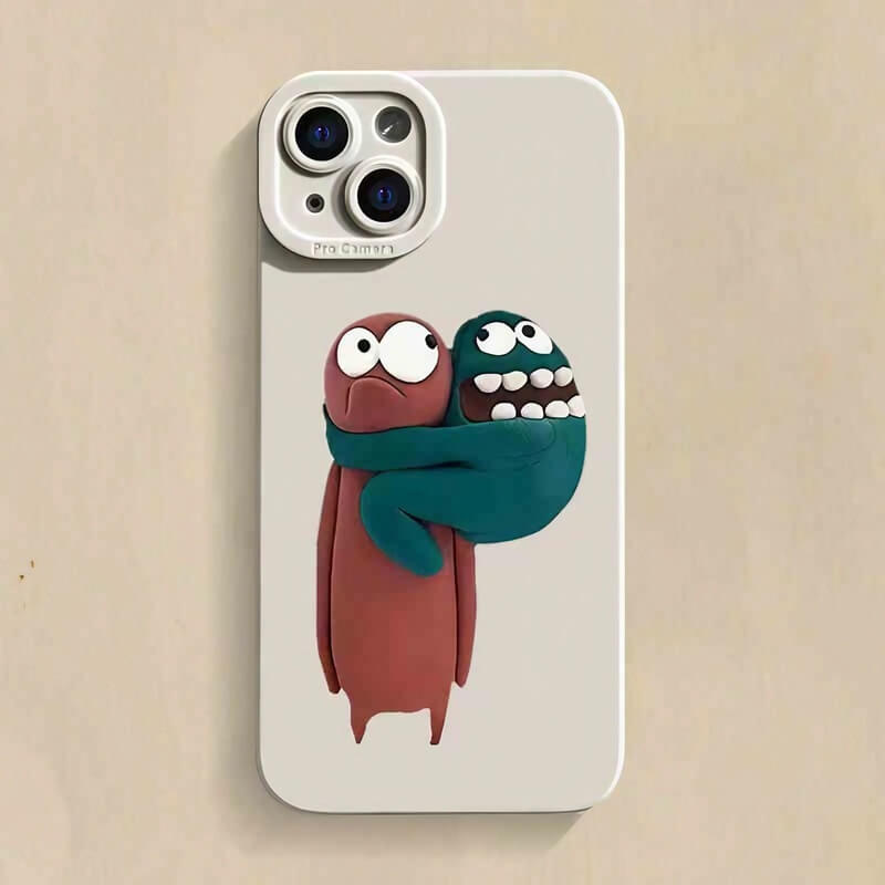 6.7″ iPhone 16 Pro Max Silicone Case - White Claymation Pattern