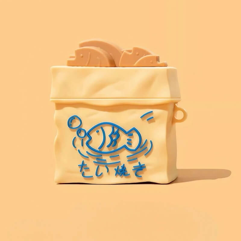 6″ Copper Fish Bake Themed Silicone AirPods Case - Off-White, Cute and Funny