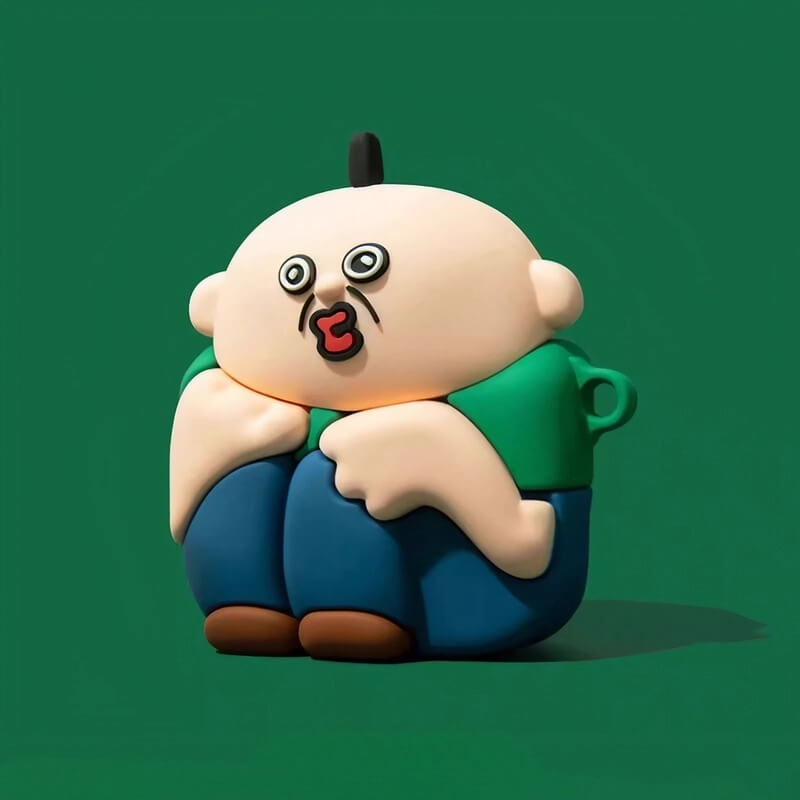 6″ Green Silicone AirPods Case - Cute Funny Knee-Hugging Guy Theme