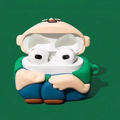 6″ Green Silicone AirPods Case - Cute Funny Knee-Hugging Guy Theme