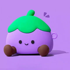 6″ Purple Silicone AirPods Case - Cute Smiley Face Eggplant Theme