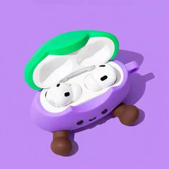 6″ Purple Silicone AirPods Case - Cute Smiley Face Eggplant Theme