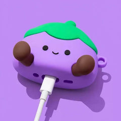 6″ Purple Silicone AirPods Case - Cute Smiley Face Eggplant Theme