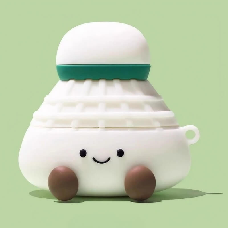 6″ White Silicone AirPods Case - Smiley Face Badminton Shuttlecock