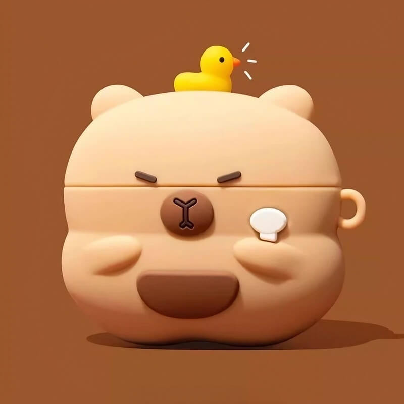 AirPods Case  Beige Silicone Capybara Cute Funny