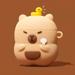 AirPods Case  Beige Silicone Capybara Cute Funny