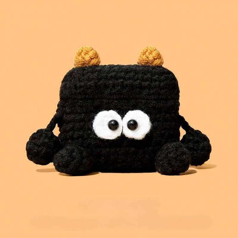 Black Knit AirPods Case - 5″ Cute Coal Ball Sprite Design