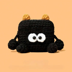 Black Knit AirPods Case - 5″ Cute Coal Ball Sprite Design
