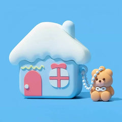Blue Silicone AirPods Case 3″ - Cute House Theme
