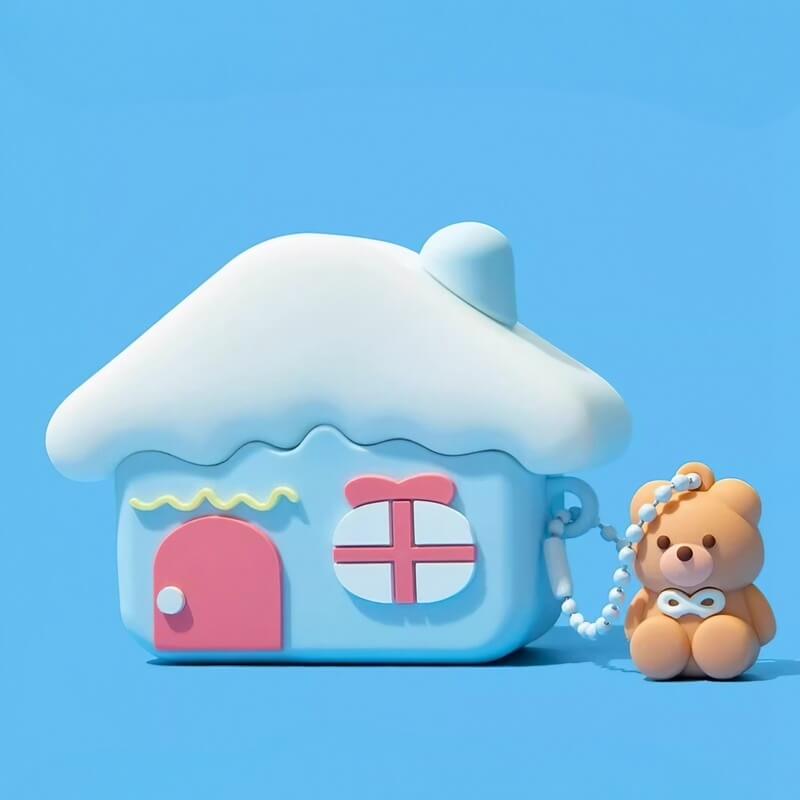 Blue Silicone AirPods Case 3″ - Cute House Theme