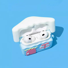 Blue Silicone AirPods Case 3″ - Cute House Theme