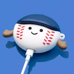 Blue Silicone AirPods Case 3″ - Funny Baseball Cartoon Pendant