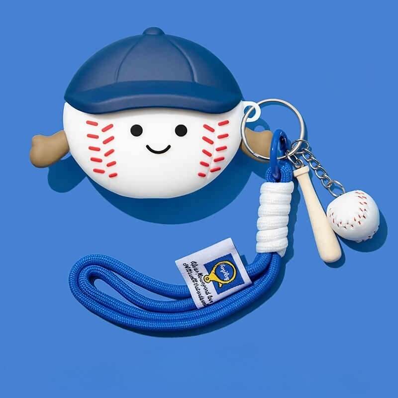 Blue Silicone AirPods Case 3″ - Funny Baseball Cartoon Pendant