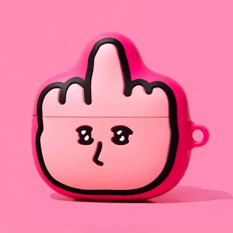 Cute Funny 3″ Pink Silicone AirPods Case - Giving the Finger Theme