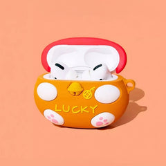 Cute Funny 3″ Yellow Silicone AirPods Case - Maneki Neko Lucky Cat