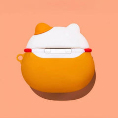 Cute Funny 3″ Yellow Silicone AirPods Case - Maneki Neko Lucky Cat