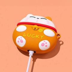Cute Funny 3″ Yellow Silicone AirPods Case - Maneki Neko Lucky Cat