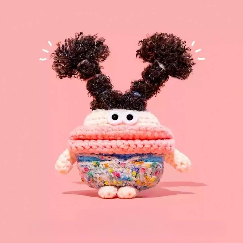 Cute Funny AirPods Case in Pink Knit - Floral Dress Sausage Lips Theme