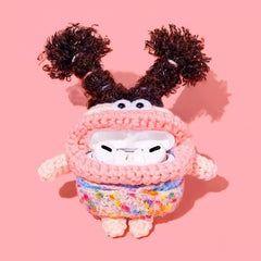 Cute Funny AirPods Case in Pink Knit - Floral Dress Sausage Lips Theme