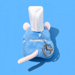 Cute Funny Mouse Chef AirPods Case 3″ - Blue Plush Material