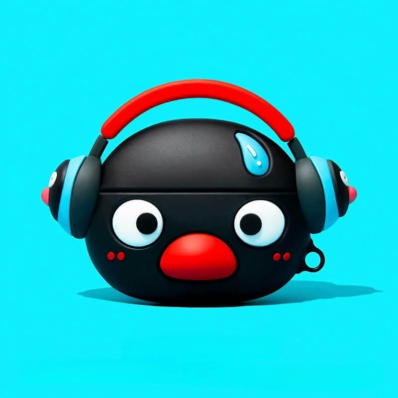 Cute Funny Penguin 3″ Black Silicone AirPods Headphone Case