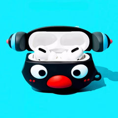 Cute Funny Penguin 3″ Black Silicone AirPods Headphone Case