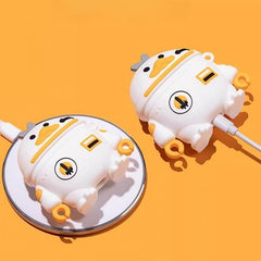 Cute Funny Space Duck Silicone AirPods Case - White 3.5″