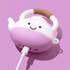 Cute Funny Teapot Themed 1″ Silicone AirPods Case - Purple