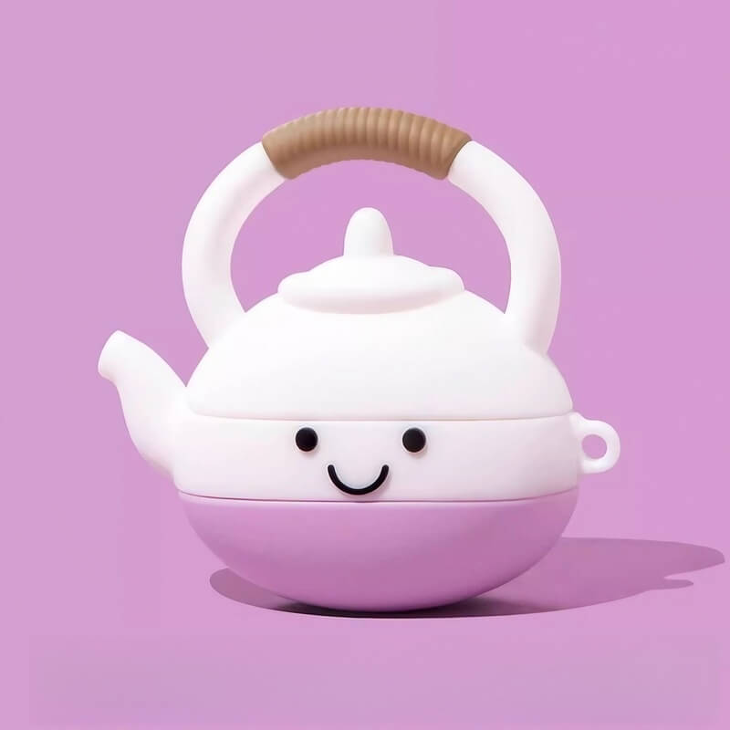Cute Funny Teapot Themed 1″ Silicone AirPods Case - Purple